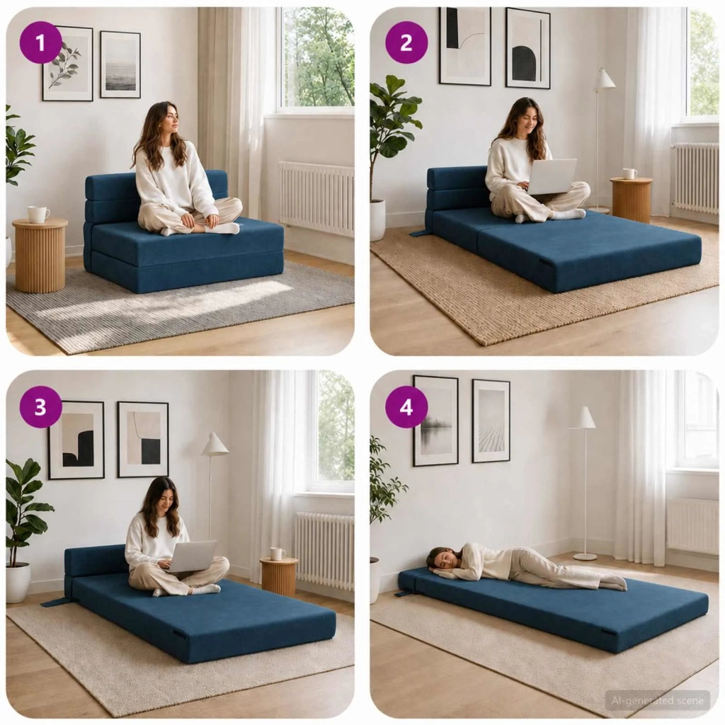 Divano Letto Pieghevole Blu 70 x 72 x 60 cm Tessuto 900074
