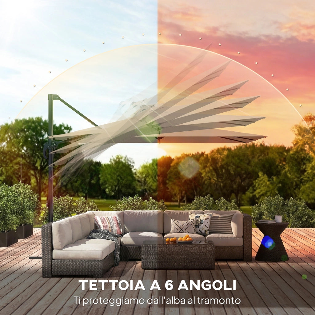 Ombrellone da Giardino 286x286x251 cm Decentrato con Base a Croce e Copertura in Alluminio Cachi