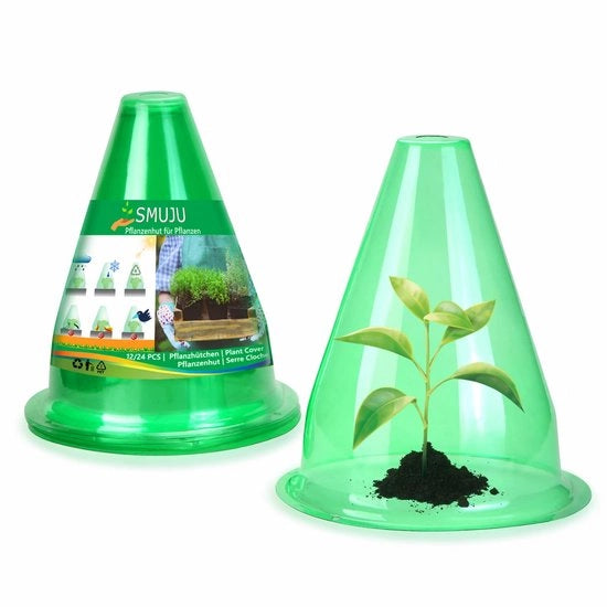 Coperchio per piante, conica, trasparente, protezione per piante a terra contro uccelli, lumache, gelo o condizioni climatiche avverse - protegge le piante da danni causati da animali, Ø 20 cm, verde (36 pezzi)