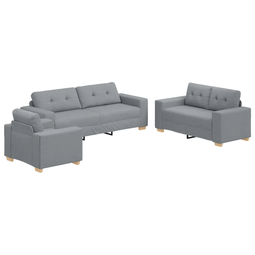 Divano 3 pz Grigio chiaro Tessuto misto lino 3324628