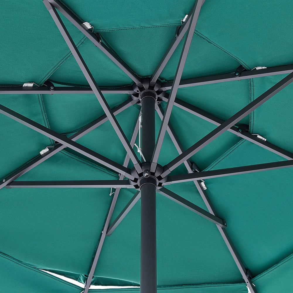 Ombrellone tessuto verde smeraldo palo in acciaio ⌀ 285 cm ottagonale da esterno a manovella resistente ai raggi uv