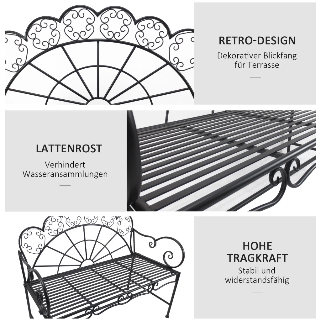 Panchina da giardino robusta in acciaio inox a 2 posti; 107 x 55;5 x 90;5 cm; nero; arredamento terrazza e parco