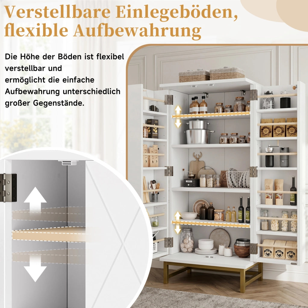 Credenza da cucina compatta 60x40x130 cm con ripiani regolabili; bianco