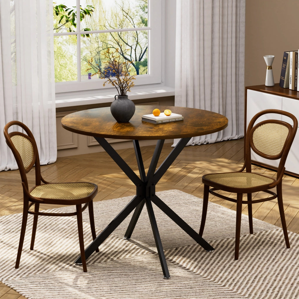 Tavolo da Pranzo Rotondo per 1 a 4 Persone con Piedini Regolabili; in Truciolare e Acciaio; 90×90×78 cm