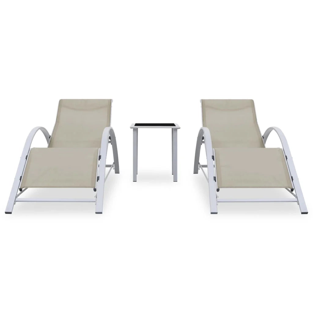 Set di 2 lettini prendisole sedie a sdraio lettini prendisole aiuole da giardino mobili da giardino con tavolo alluminio crema 02_0012073