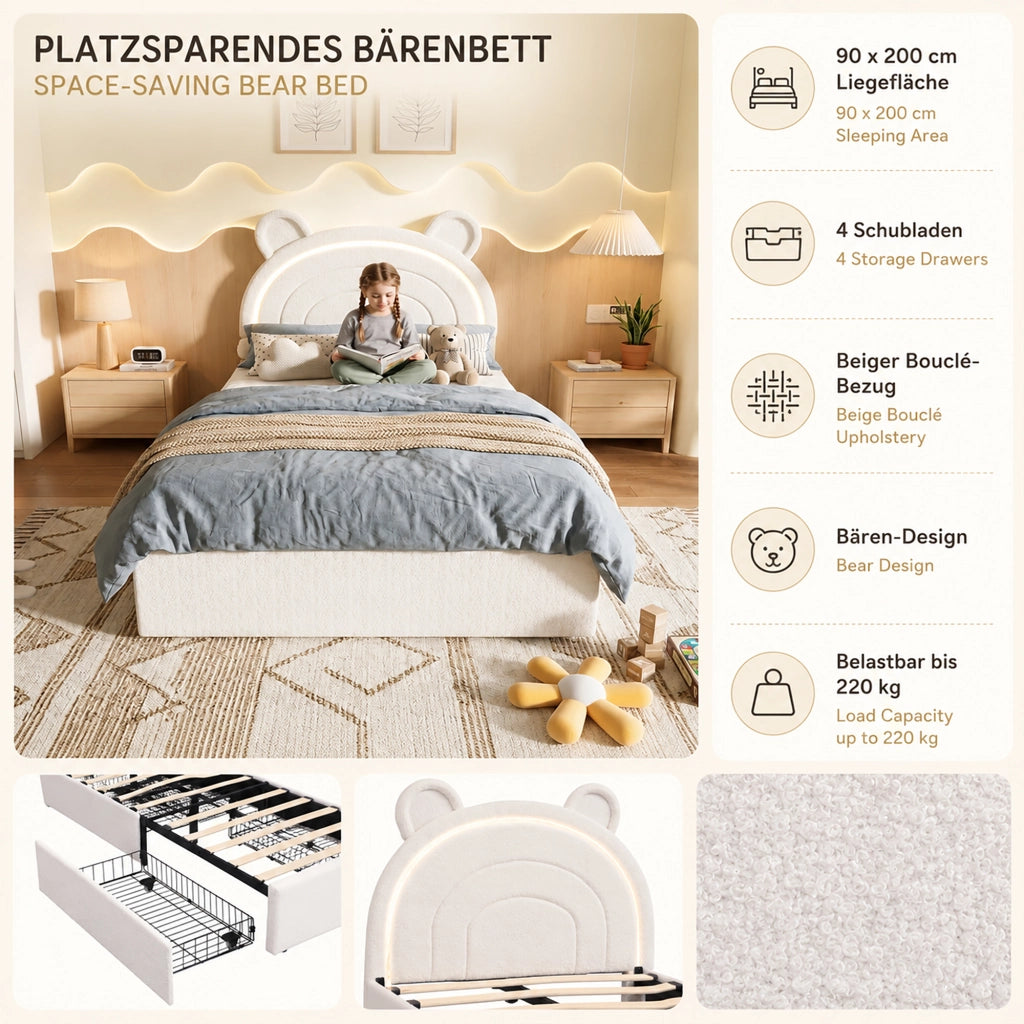 letto imbottito velluto beige 90 x 200 cm