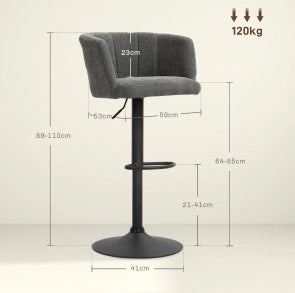 Set di 2 sgabelli da bar 59x53x89-110 cm girevoli e regolabili in poliestere grigio scuro