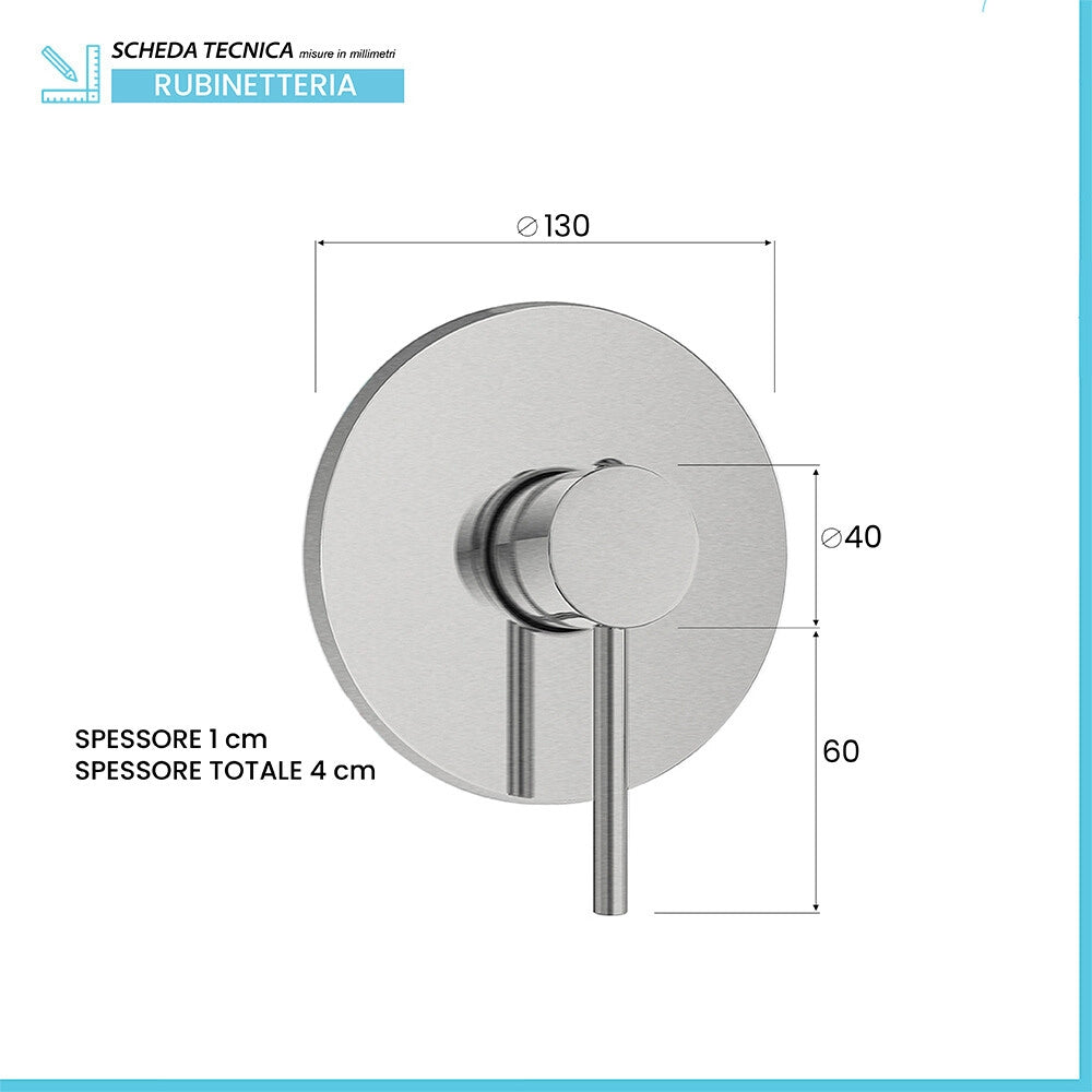 Set doccia ad incasso con miscelatore braccio 35 cm e soffione 25 cm in acciaio inox satinato York