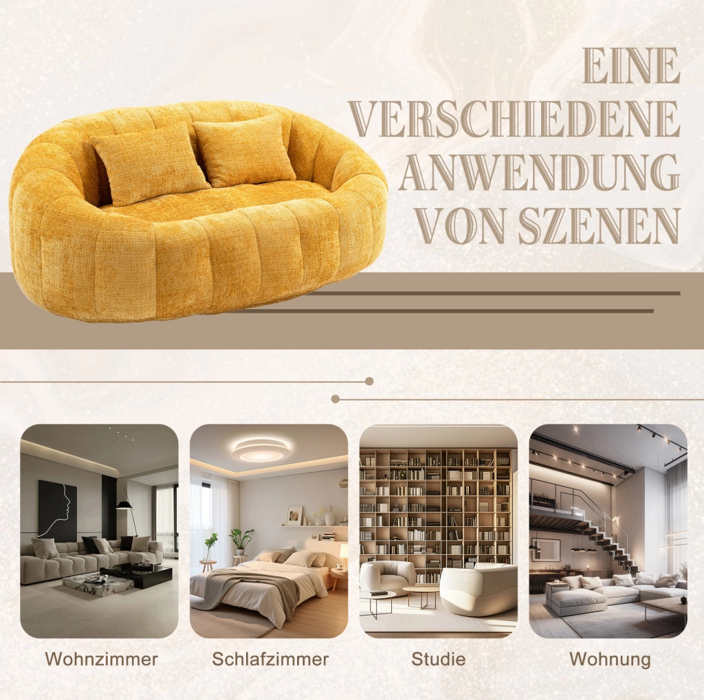 POLTRONA Lounge 150x95x63 cm in Chenille Gialla con Braccioli