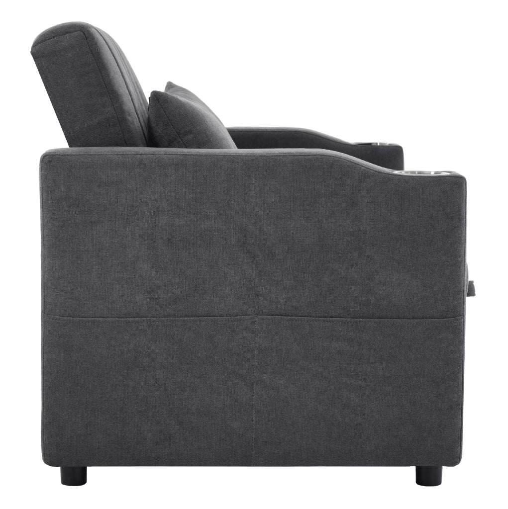 Divano letto 2 posti 136x162x84 cm in tessuto grigio con portabicchieri