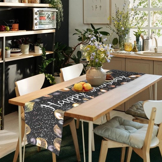 Tavolo per il Giorno del Ringraziamento - 183 x 33 cm - Nero/ Oro - Poliestere - Robusto - Sostenibile - Tavolo Coperto