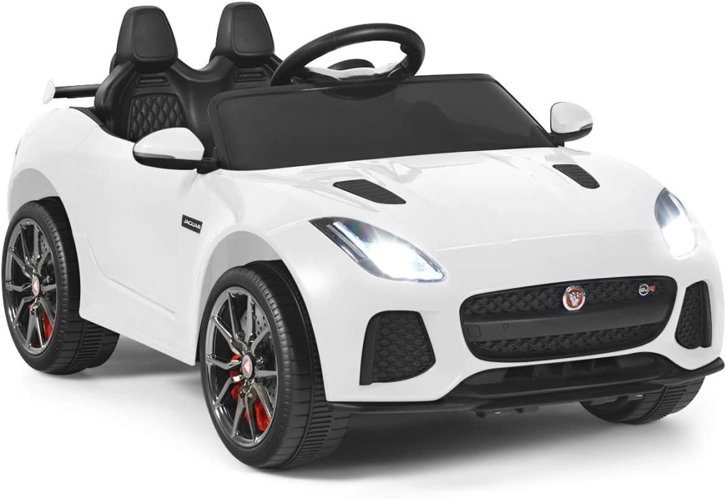 Macchina Elettrica per Bambini Jaguar 12V con Telecomando, Auto Elettrico a Pedale e Cinture di Sicurezza, Veicoli con Multimedia, Clacson e Luci, Velocità 3-5 km/h, Carico 25 kg (Bianco)