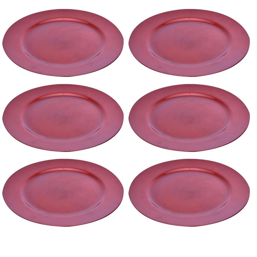 Trade Shop - 6 X Sottopiatti Natalizi In Plastica 33cm Decorazioni Natale Per La Tavola Rosa -