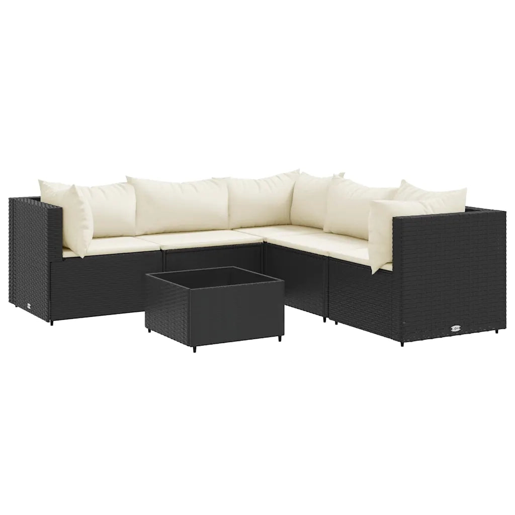 Set Mobili da Giardino 6 pz con Cuscini in Polyrattan Nero 3308128