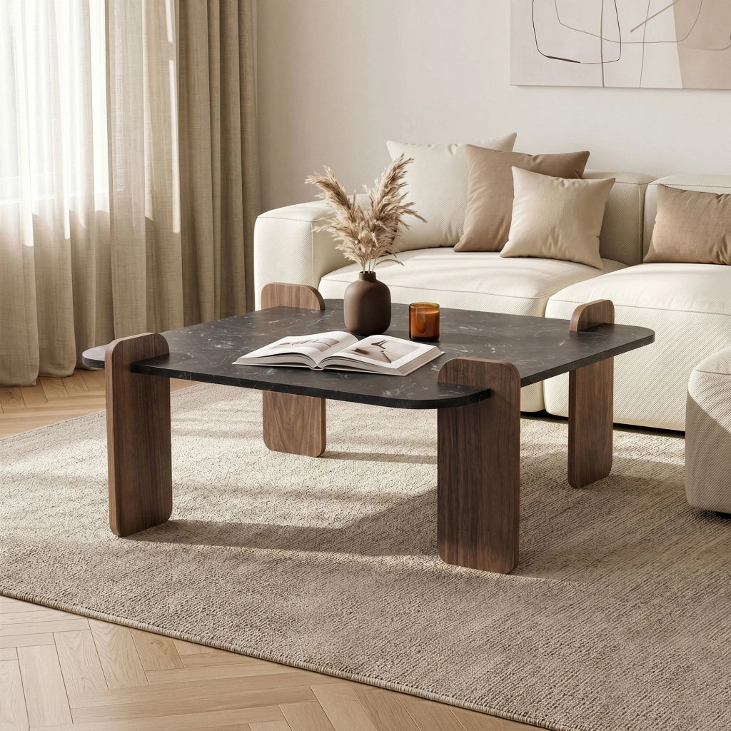 Tavolino in legno "Marais" - 90 x 90 x 35 cm - Nero