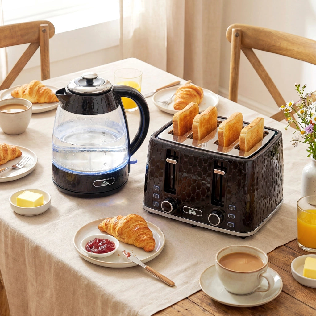 Set Bollitore Elettrico 1,7L 2200W e Tostapane 4 Fette ¨C Xylo ¨C Nero con Filtro Anticalcare