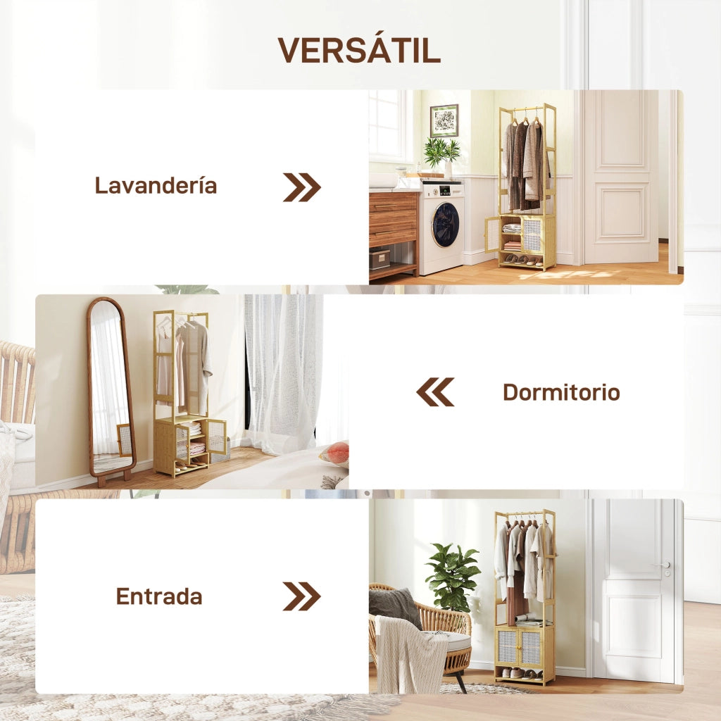 Scarpiera in Bamb¨´ con Appendiabiti e Ripiani ¨C Zephmum ¨C 53x31x168 cm Natural