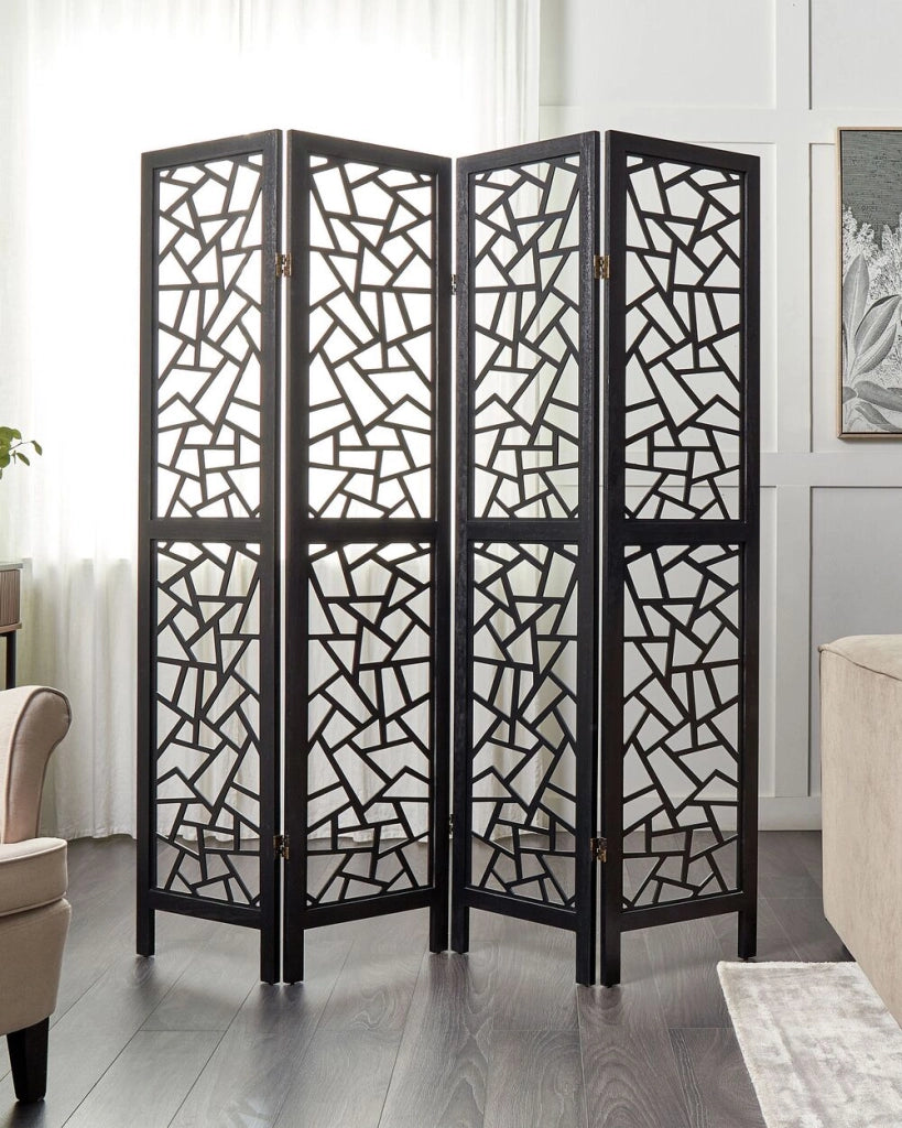 Divisorio per ambienti in legno di Paulownia nero MDF 4 pannelli pieghevoli schermo decorativo divisorio soggiorno camera da letto design tradizionale moderno