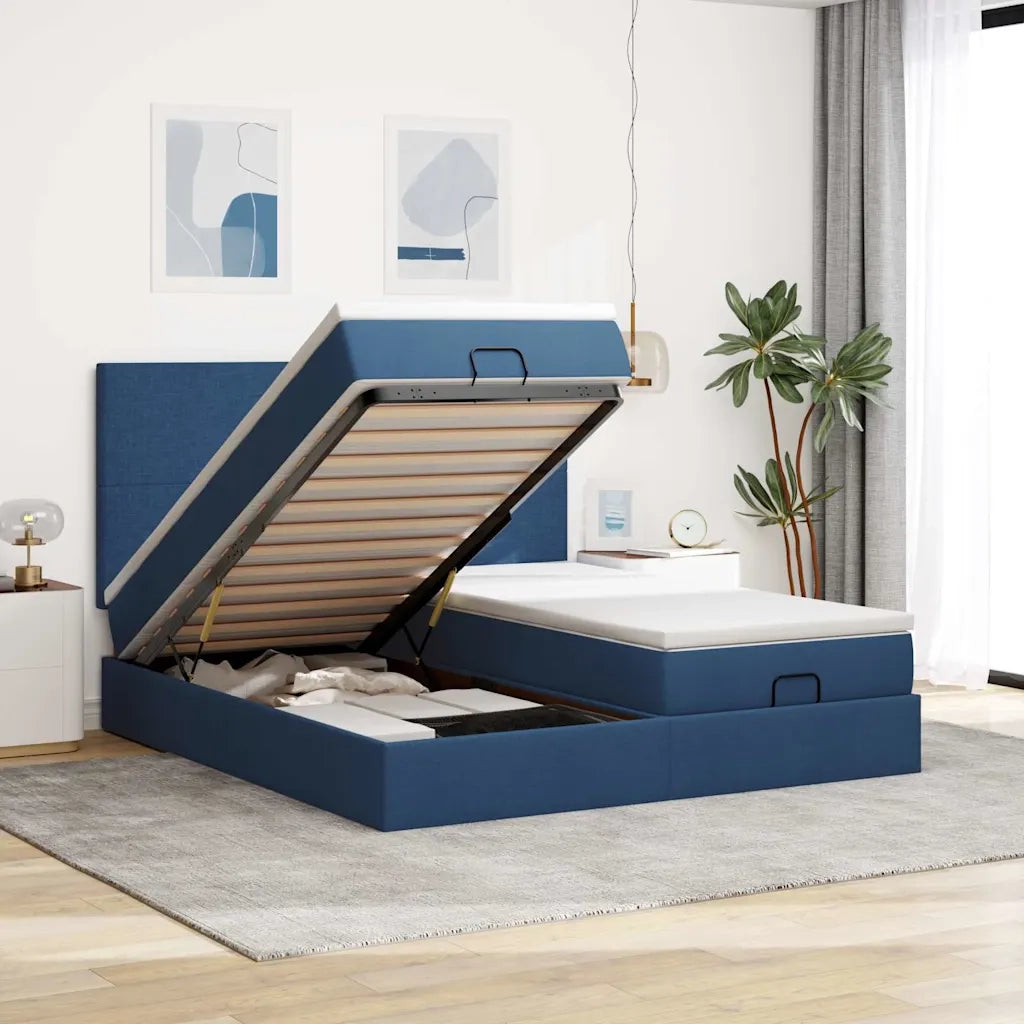 vidaXL Struttura Letto Pouf con Materassi Blu 180x200cm in Tessuto