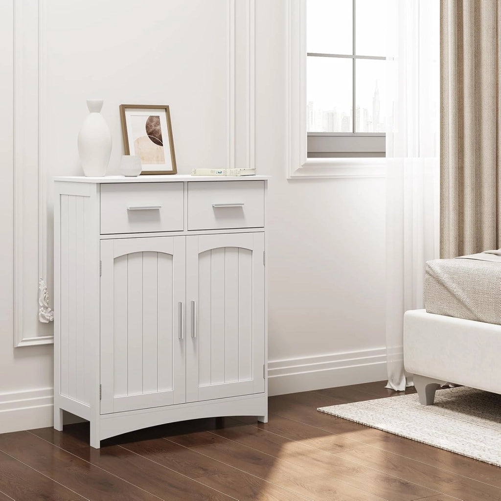 Mobile da Bagno Autoportante 3 Cassetti, Mobile Sottolavabo per Bagno con 2 Ante, 2 Cassetti, Ripiano Regolabile, MDF, Bianco