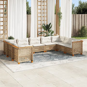 Set Divano da Giardino 9 pz con Cuscini Beige in Polyrattan