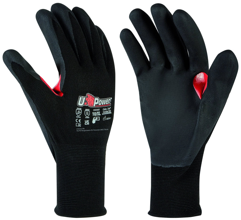 U-Power GUANTI DA LAVORO FLYNT IN NYLON/NITRILE Col. Rosso/Nero  tg. 9 12.00 paia