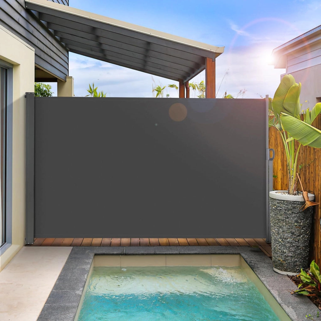 Tenda da Sole Laterale 180 x 400 cm (H x L),Tendone Laterale Estensibile,Tenda Sole Allungabile,Tenda Laterale Avvolgibile,Impermeabile,Protezione Solare,Rivestimento in PU,per Balcone,Terrazzo,Grigio