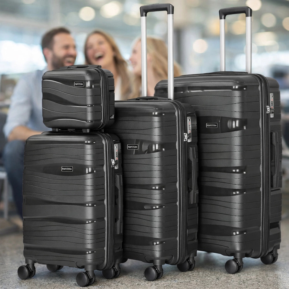 Set 4 Valigie Rigide Polipropilene Trolley Beauty Case Ruote 360 Nero