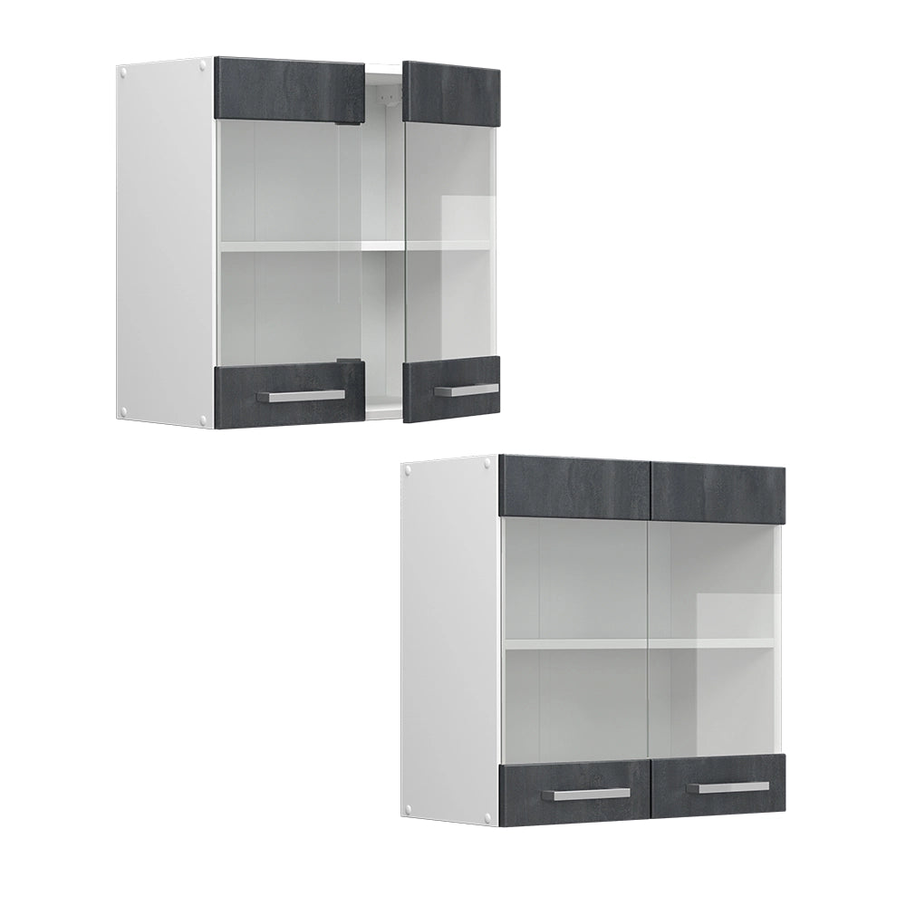 Vicco Mobile da cucina in vetro Calcestruzzo nero 60 cm
