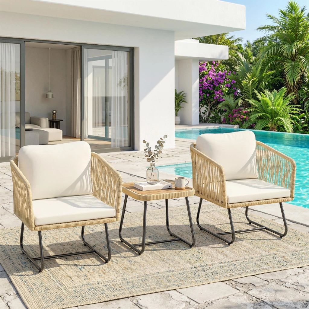 Set Bistro 3 Pezzi in Rattan con Cuscini ¨C zephmum ¨C Grigio, Polipropilene, 2 Sedie e Tavolo