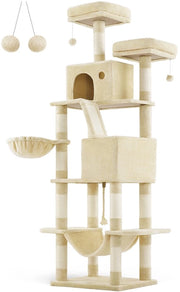 Cat Tower Multilivello in Beige - Appartamento per Gatti - Torre per Gatti con più Livelli - 60 cm x 50 cm x 206 cm - 23,5 kg - Capacità 75 kg