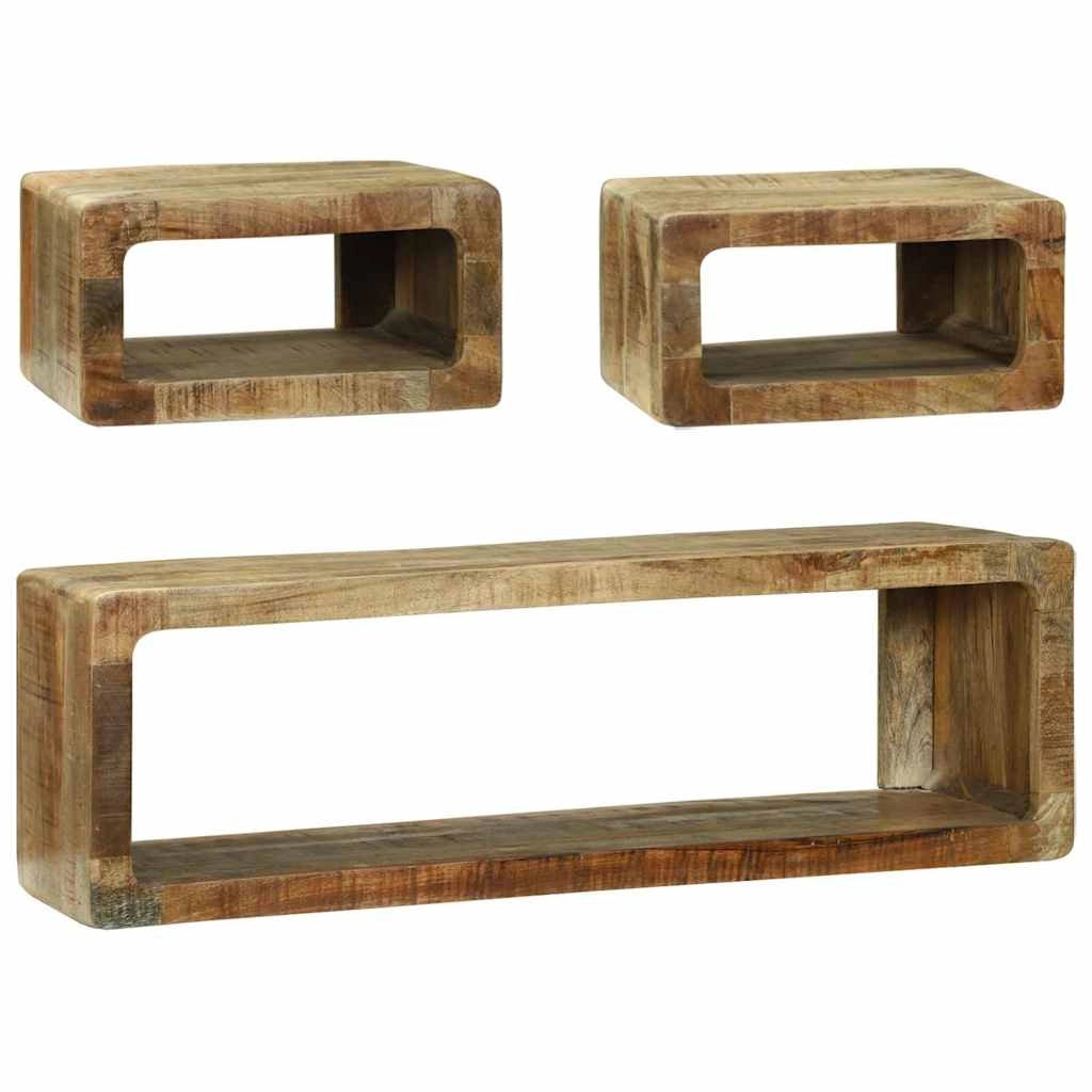 Set di 3 mobili TV modulari 100 x 30 x 32 cm con contenitore e ripiano stile contemporaneo realizzati in legno massello di mango marrone 02_0058074