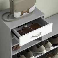 Mobile Appendiabiti 3 in 1 con Scarpiera e Specchio, Ganci e Cassetti, in Legno, 90x10x102 cm, Bianco e Grigio