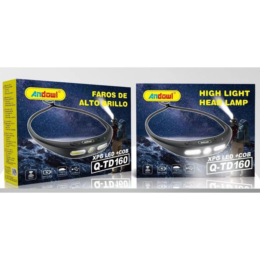 Trade Shop - Lampada Frontale Xpg Led + Cob Ricaricabile Con Sensore Di Movimento Ip65 Q-td160 -