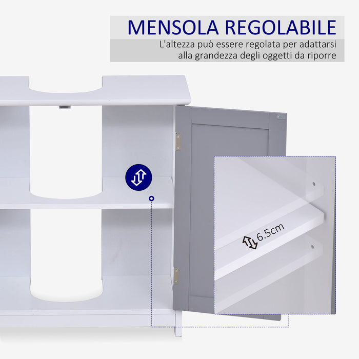 Mobile Sotto Lavabo Bagno 2 Ante 60x30x60 cm in MDF Bianco e Grigio