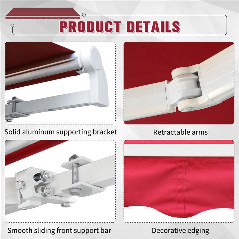 TENDA DA SOLE A MANOVELLA CON COPERTURA IMPERMEABILE 400 X 250 CM COLORE ROSSO