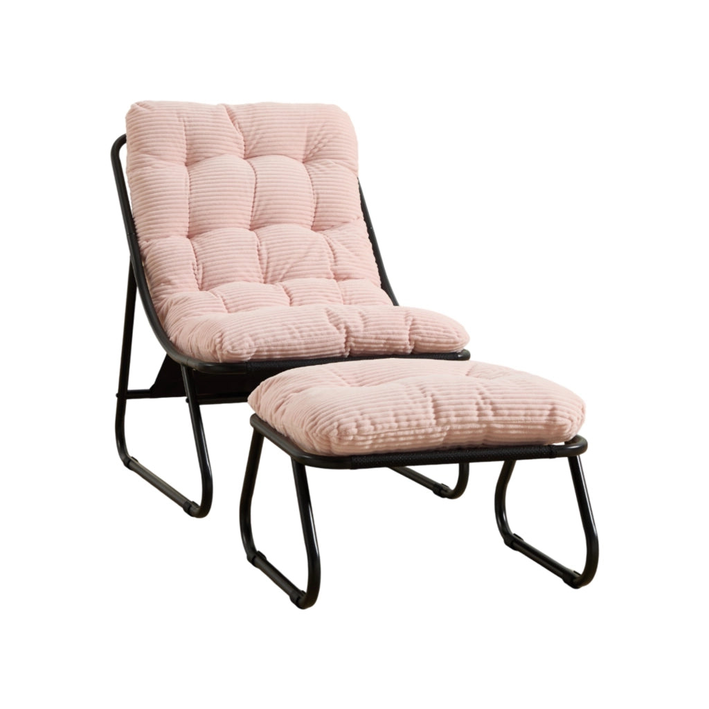 Poltrona da giardino reclinabile con poggiapiedi in acciaio rosa con cuscino, moderna, 65 × 78 × 86 cm