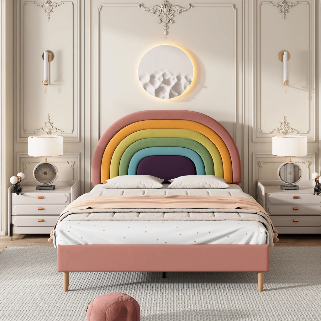 LETTO imbottito 140x200 cm in velluto rosa con testiera regolabile