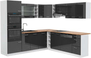 Cucina angolare completa R-Line, Antracite lucido, 247 x 60 cm, PL Rovere, per disposizione flessibile ed espansione modulare
