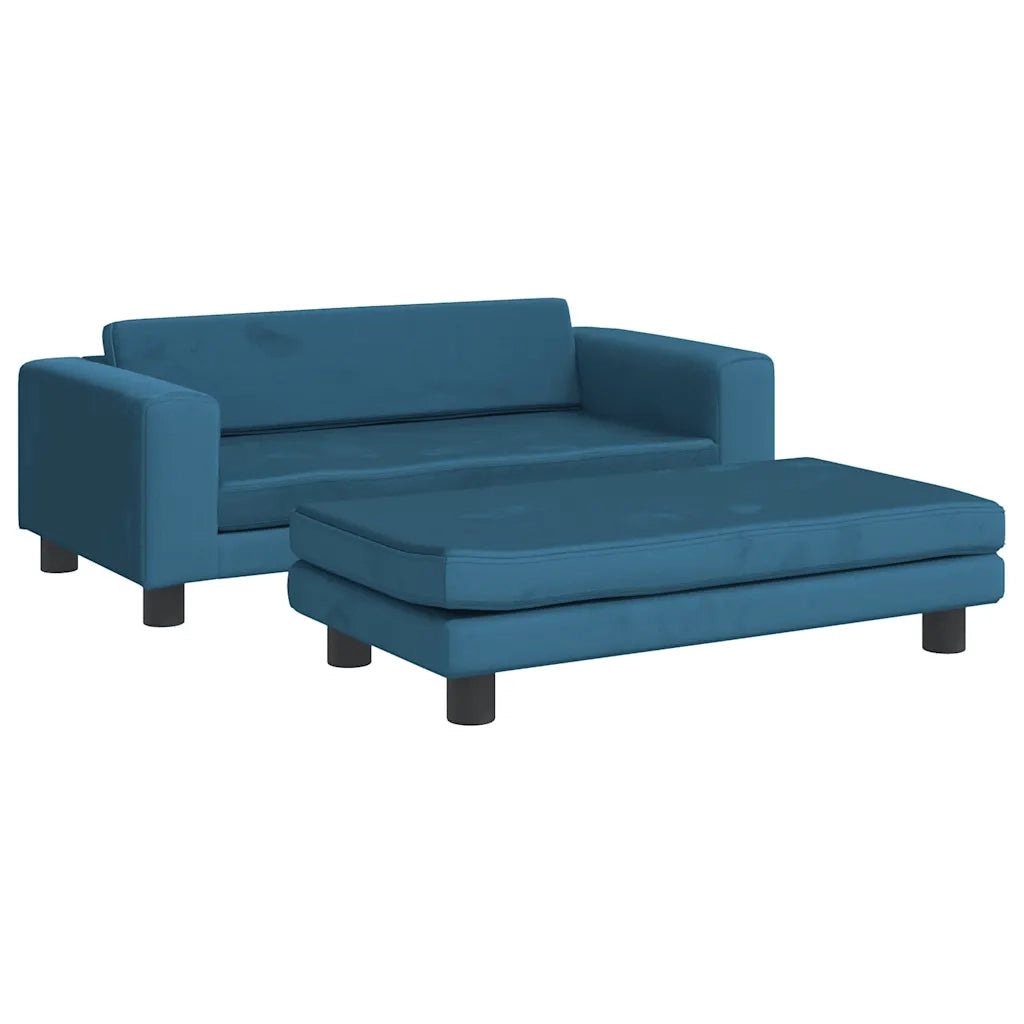 Divano per Bambini con Poggiapiedi-Sofa-Divanetto Blu 100x50x30 cm in Velluto