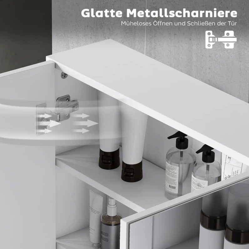 Armadio a specchio da bagno ULEVR 90x15,5x60 cm con 3 ante specchiate e 5 ripiani, bianco