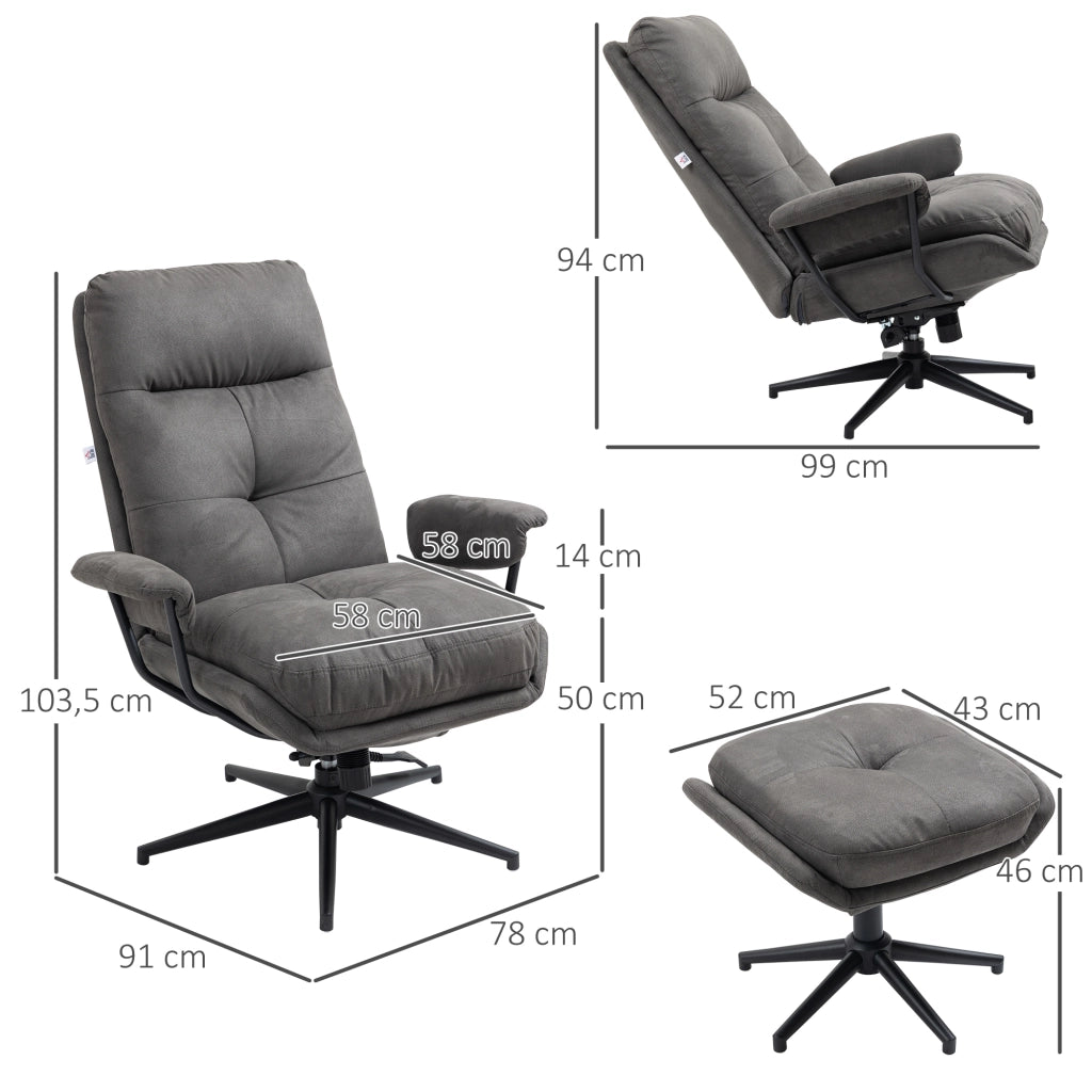 Poltrona relax con poggiapiedi ¨C zephmum ¨C schienale reclinabile, tessuto microfibra, grigio scuro