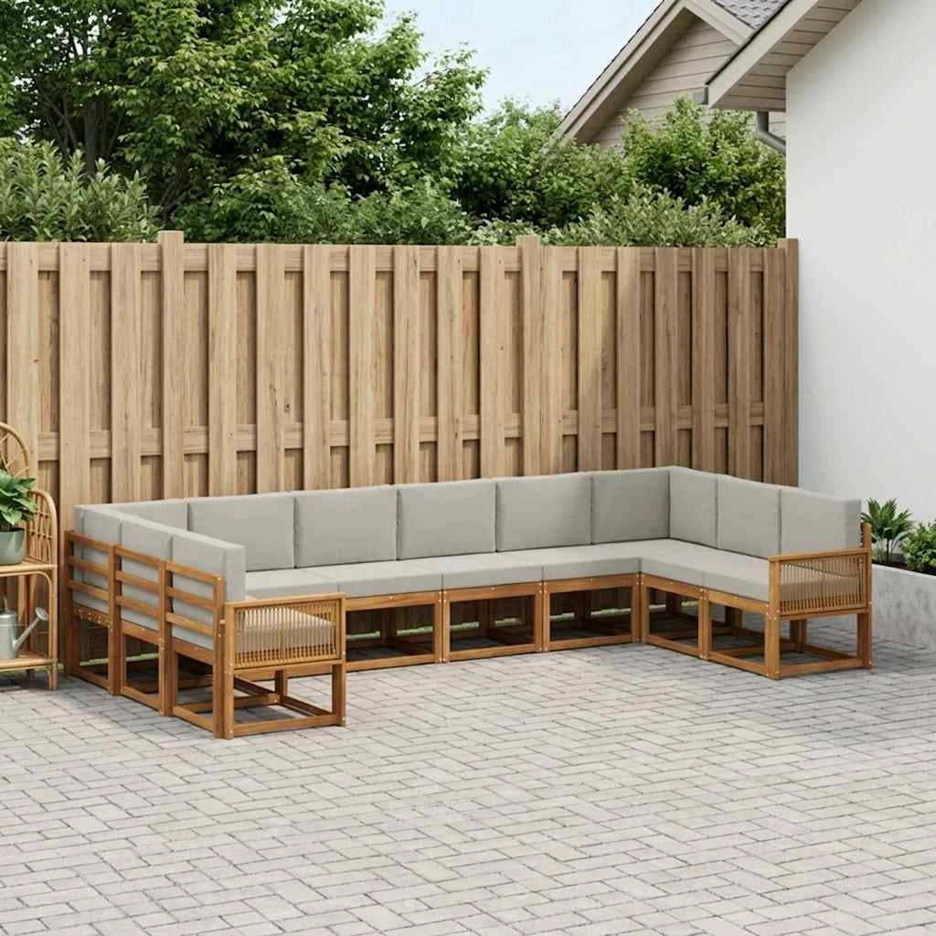 Set di divani da esterno 10 pz Naturale e Grigio Chiaro 3385577