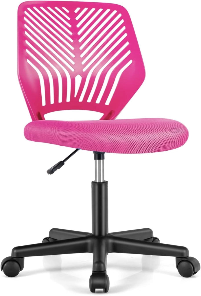 Sedia da Scrivania Ergonomica per Bambini, Sedia per Computer in Rete per Bambini con Ruote Universali, Regolabile in Altezza, Senza Braccioli, Sedia da Studio per Bambini(Rosa)