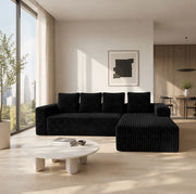 Divano componibile a L con chaise longue reversibile; 2 elementi; velluto a coste nero