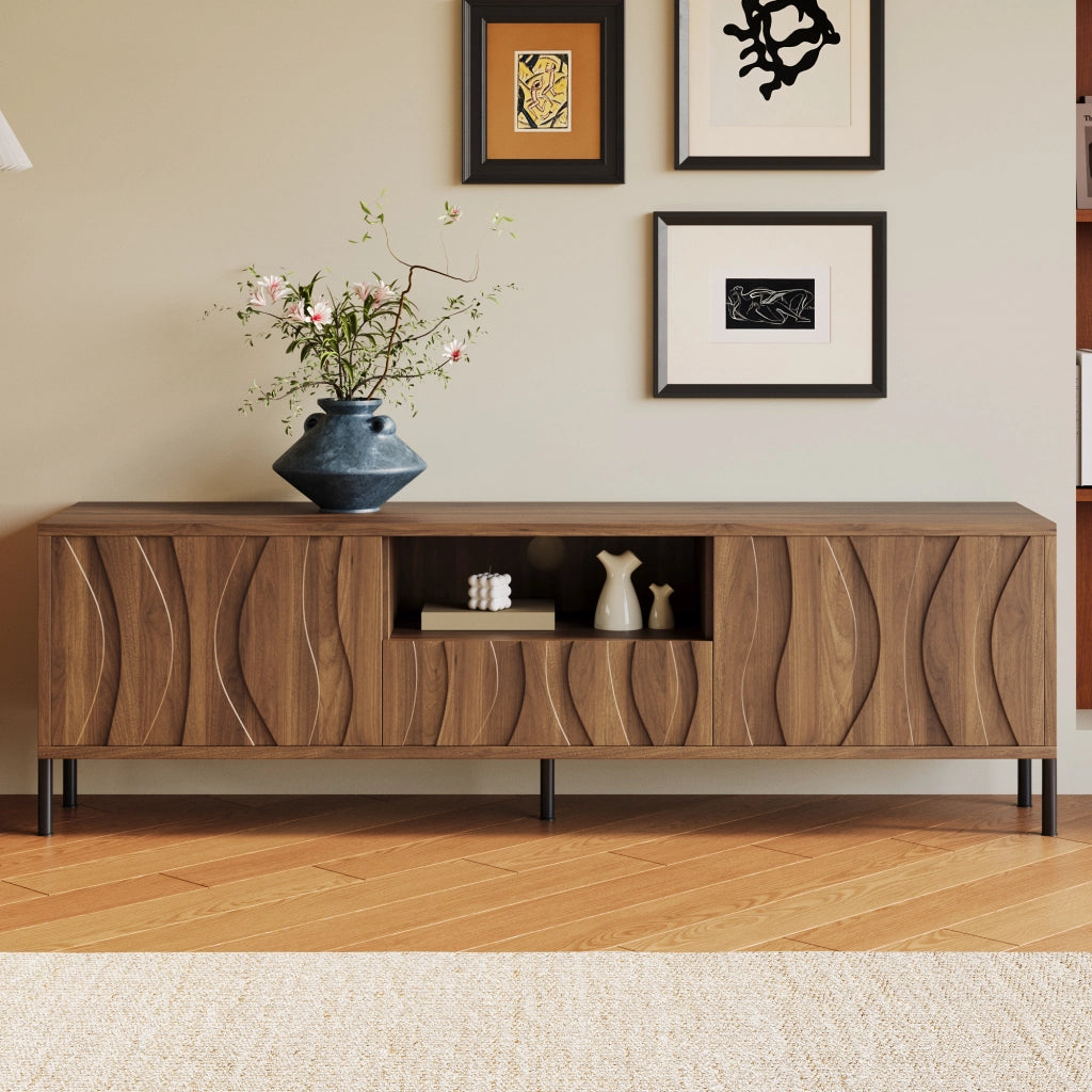Mobile TV con 3 Ante e 1 Vano; Passacavi; Stile Moderno; Soggiorno; in MDF; Naturale; 160??35??46 cm