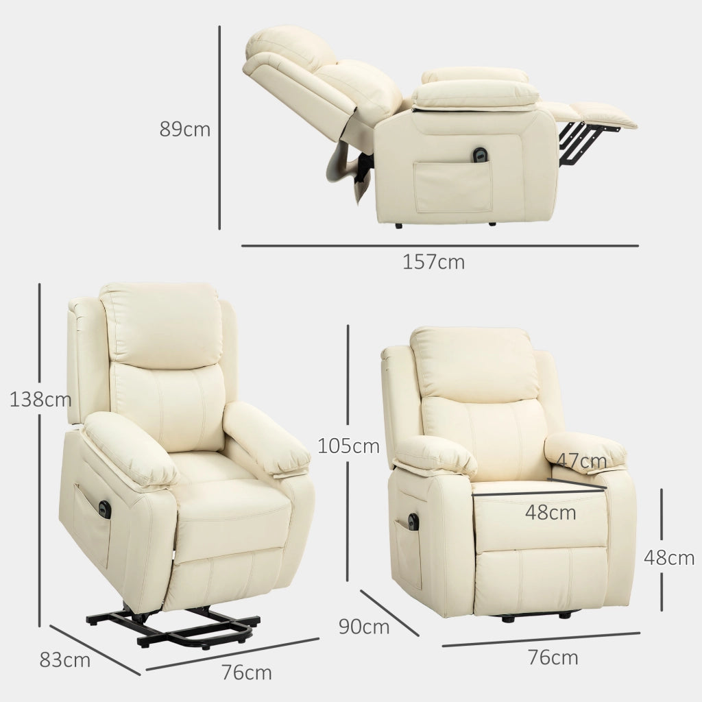 Poltrona Elettrica Reclinabile Alzapersona ¨C Minimal ¨C in Pelle, Bianco Crema