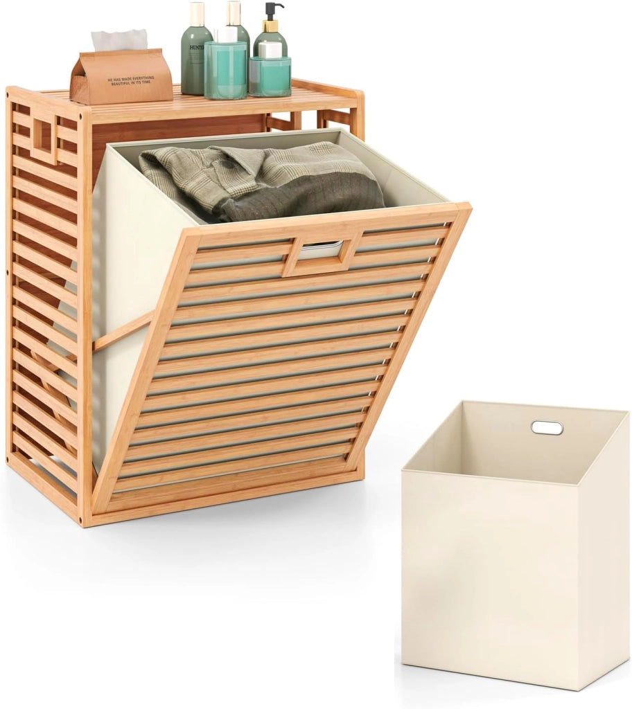 Armadietto lavanderia con sacco portabiancheria pieghevole, 50 x 35 x 64 cm, cesto portabiancheria con maniglia, armadietto da bagno per lavanderia, bagno camera da letto