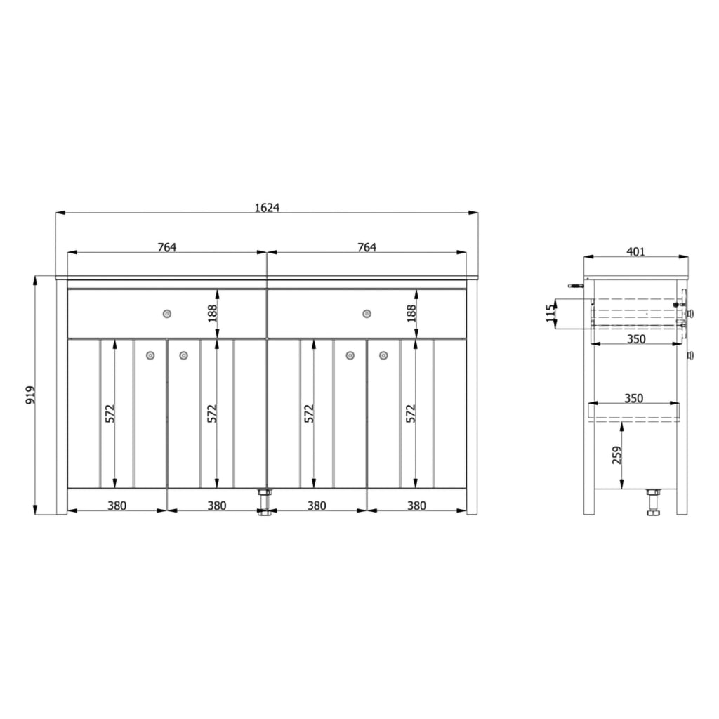 Madia Belve, Credenza 3 Ripiani, 163x40x92h cm Bianco Opaco