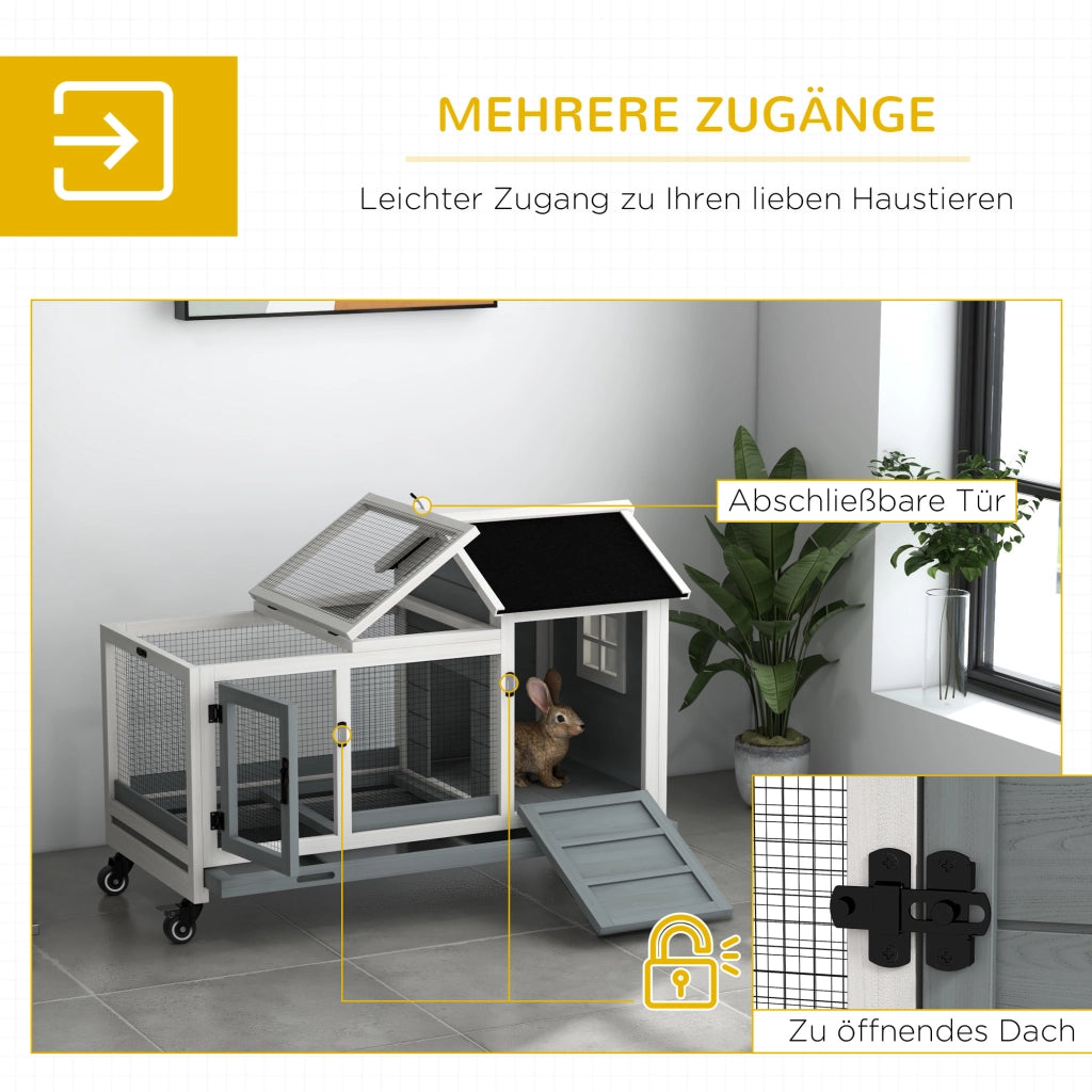 Gabbia per conigli nani e porcellini d'india con ruote ¨C zephmum ¨C Grigio 108x58x73.5 cm